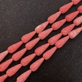 Pink synthetic coral flower engraved spindle beads for DIY jewelry making and crafts - Carved Water Drop Shape / 9x20mm (50 Pieces/Pack)