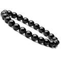 Primer plano de pulsera de cuentas de piedra natural negra con superficie lisa - Negro Brillante