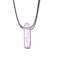 Detailed macro view of long lavender crystal pendant with natural ice cracks and black cord - Light Amethyst