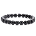 Polished black lava stone beaded bracelet for men and women with a minimalist style - Black Glass