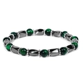 Detailed macro of green tiger eye beads and hematite geometric stones on elastic bracelet - Hematite Green Tiger Eye