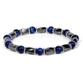 Detail shot of blue tiger eye and hematite stone beads on a stretch bracelet - Hematite Lapis Tiger Eye