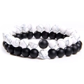 Pärchen-Armband-Set mit weißem Türkis und mattschwarzen Perlen im Yin-Yang-Design - 19cm / Zweiteiliges Set / Howlith & Mattschwarz