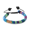 Detail of colorful woven bohemian bracelet with adjustable black drawstring and beads - Blue Green Red Mixed Style (FK0241)
