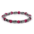 Close-up of beaded bracelet with red tiger eye stones and black hematite barrel beads - Hematite Rose Red Tiger Eye