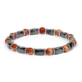 Macro detail of natural tiger eye beads and hematite stones on an elastic bracelet - Hematite Sun Tiger Eye