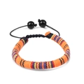 Detail of bohemian hand-woven cotton bracelet with adjustable knot and colorful textures - Orange Yellow Bright Striped Style (FK0243)