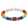 Bracciale elastico con perline arcobaleno, distanziali in oro e una perlina mantra nera - Turchese Bianco