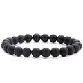 Minimalist matte black lava stone bead stretch bracelet with 8mm round volcanic beads - Frosted