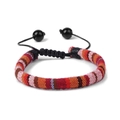 Close-up of woven bohemian bracelet detail featuring adjustable black cords and beads - Red Orange White Warm Tone Style (FK0245)