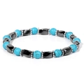 Detailed close-up of Tiger Eye and Blue Turquoise beaded bracelet with magnetic hematite - Hematite Blue Turquoise