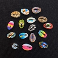 Detailed view of colorful seashell beads with mandala patterns and animal prints for DIY - Multicolor / 20 Pieces Set