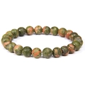 Natural unakite stone beaded bracelet with green and orange patterns on elastic cord - Unakite
