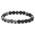 Minimalist elastic bracelet featuring matte black lava stone and snowflake obsidian beads - Imported Snowflake Stone