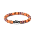 Detail van de levendige oranje geweven bohemian armband met gekleurde strepen en magneetsluiting - Oranje Gestreepte Stijl (FK0230)