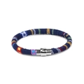 Detail van bohemien kleurrijke geweven stoffen armband met zilveren magnetische sluiting - Donkerblauw Kleurrijke Stijl (FK0231)