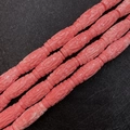 Pink synthetic coral carved cylinder beads with traditional patterns for DIY jewelry making - Six-Syllable Mantra Dzi / 35x13mm (50 Pieces/Pack)