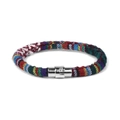 Gedetailleerd overzicht van een geweven boho-textielarmband met zilveren magneetsluiting - Etnische Veelkleurige Stijl (FK0237)