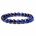 Deep blue tiger eye stone beaded bracelet with polished round 8mm natural gemstones - Lapis Tiger Eye