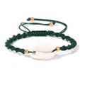 Handgefertigtes gewebtes Strandmuschel Armband mit dunkelgrüner Kordel und Goldperlen - Verstellbar / Dunkelgrün (FK0956)
