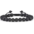 Bracciale da uomo regolabile in pietra lavica nera con perle minerali porose naturali - Pietra lavica