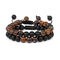 Set di bracciali da uomo con pietre occhio di tigre e onice nero opaco regolabili - Matte Stone And Yellow Tiger Eye