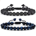 Heren set van twee kralenarmbanden met zwarte lavasteen en blauwe tijgeroog stenen - Lava Stone And Blue Tiger Eye