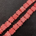 Pink synthetic coral square beads featuring carved Fu character for DIY jewelry making - Fu Design / 12mm (50 Pieces/Pack)