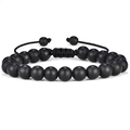 Matzwarte stenen kralenarmband voor heren met verstelbare gevlochten koordsluiting - Matte Onyx
