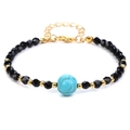 Verstelbare 4mm gefacetteerde zwarte kralenarmband met turkoois en gouden sluiting - Turkoois