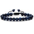 Handgemaakte geweven armband met blauwe tijgeroog kralen en verstelbaar zwart koord - Blauwe Tijgeroog