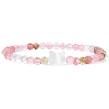 Rosa Naturstein Perlenarmband 4mm mit weißem Schalen Katzenanhänger für Damen - Rosa Gelber Perlenstil (FD10113-19CM)