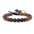 Handgemaakte geweven armband met tijgeroogstenen en matzwarte kralen, verstelbaar snoer - Yellow Tiger Eye And Matte Black