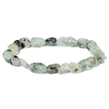 Detail shot of natural green prehnite stone bracelet with black inclusions and elastic cord - Green Phantom Prehnite Style (FD10017-19CM)