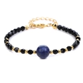 Verstelbare 4mm gefacetteerde zwarte spinel armband met lapis lazuli en gouden kralen - Lapis lazuli