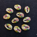 Floral print cowrie shells for DIY jewelry making, set of 10 natural shell beads - Pastoral Floral Pattern (No.5) / 20 Pieces Set