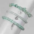 Detail of three-piece green natural stone stretch bracelets with star and leaf pendants - Green (FK1304-19CM)