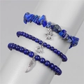 Detail of blue lapis stone beaded bracelets featuring star and feather charms - Lapis Blue (FK1305-19CM)