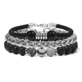 Set di tre bracciali da uomo con catena Cuban in acciaio inossidabile e perle in pietra nera - Pietra della rete nera / 19cm