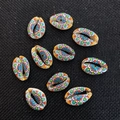 Colorful Bohemian floral printed natural cowrie shell beads for DIY jewelry making - Mandala Bohemian (No.3) / 20 Pieces Set
