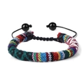 Bohemian colorful woven fabric bracelet with adjustable black string and beads - Colorful Striped Style (FK0240)