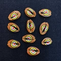 Set of 10 orange hand-painted natural cowrie shell beads for DIY jewelry making - Concentric Circles Orange Tone (No.17) / 20 Pieces Set
