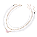 Three-layer beaded necklace featuring natural stones, pearls, and a pink butterfly pendant - Pink (FN1543)