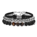 Set bracciali uomo 3 pezzi con pietra lavica, occhio di tigre e catena in acciaio inox - Occhio di Tigre Giallo / 19cm
