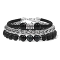 Set di bracciali multistrato da uomo con perline in pietra naturale e catena in acciaio inox - Variscite / 19cm