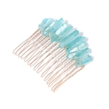 Close-up of light blue raw crystal stones hand-wired to a golden metal hair comb base - Light Blue Crystal Cluster Style (FY0300)