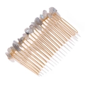 Detail of grey natural stone chips and golden wire weave on bridal hair comb - Grey Stone Style (FY0318)