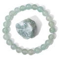 Detailed close-up of polished light green natural stone beads with a raw mineral piece - Green Aventurine Style(FK1450)