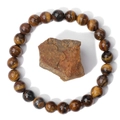 Macro view of polished tiger eye bead bracelet featuring golden silk luster and raw stone - Tiger Eye Style(FK1452)