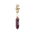 Detail of vintage gold wire-wrapped hexagonal purple crystal pendant for braided hair - Purple Amethyst Style (FY0278)